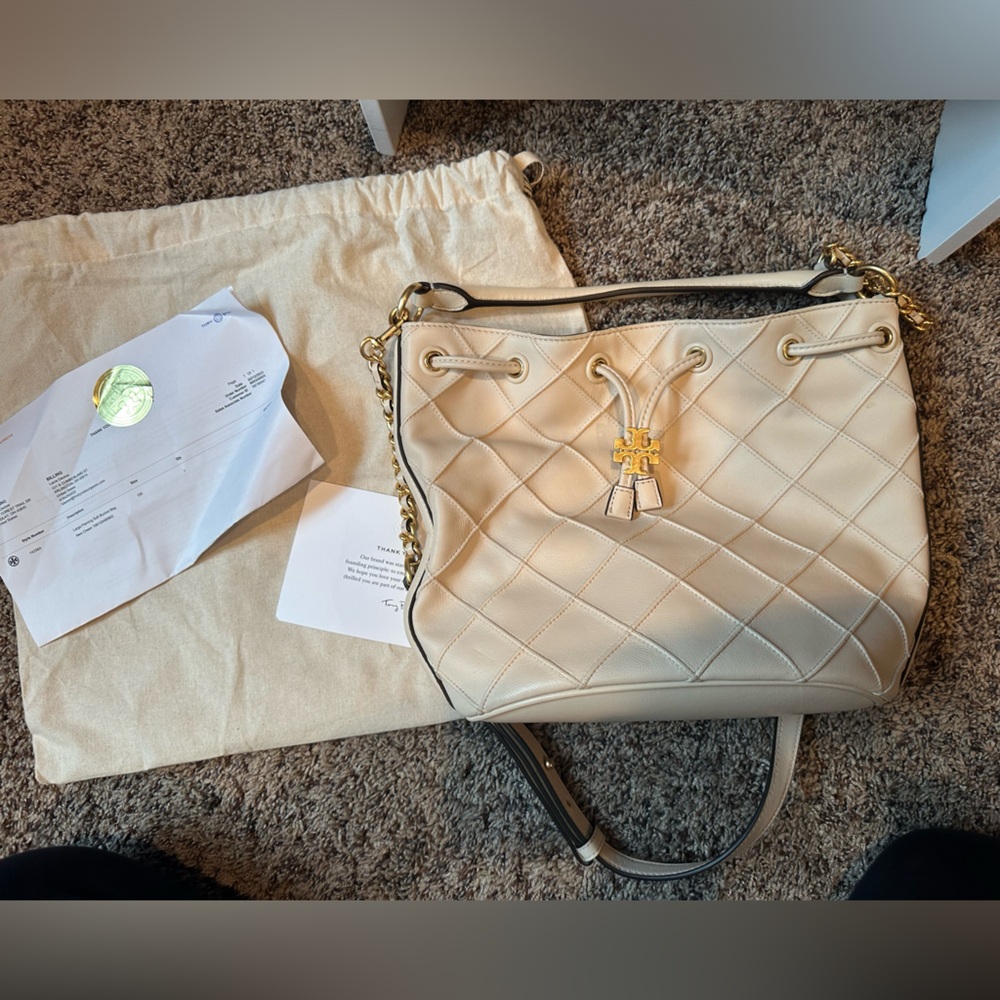 Tory Burch large soft Fleming bucket bag in new cream